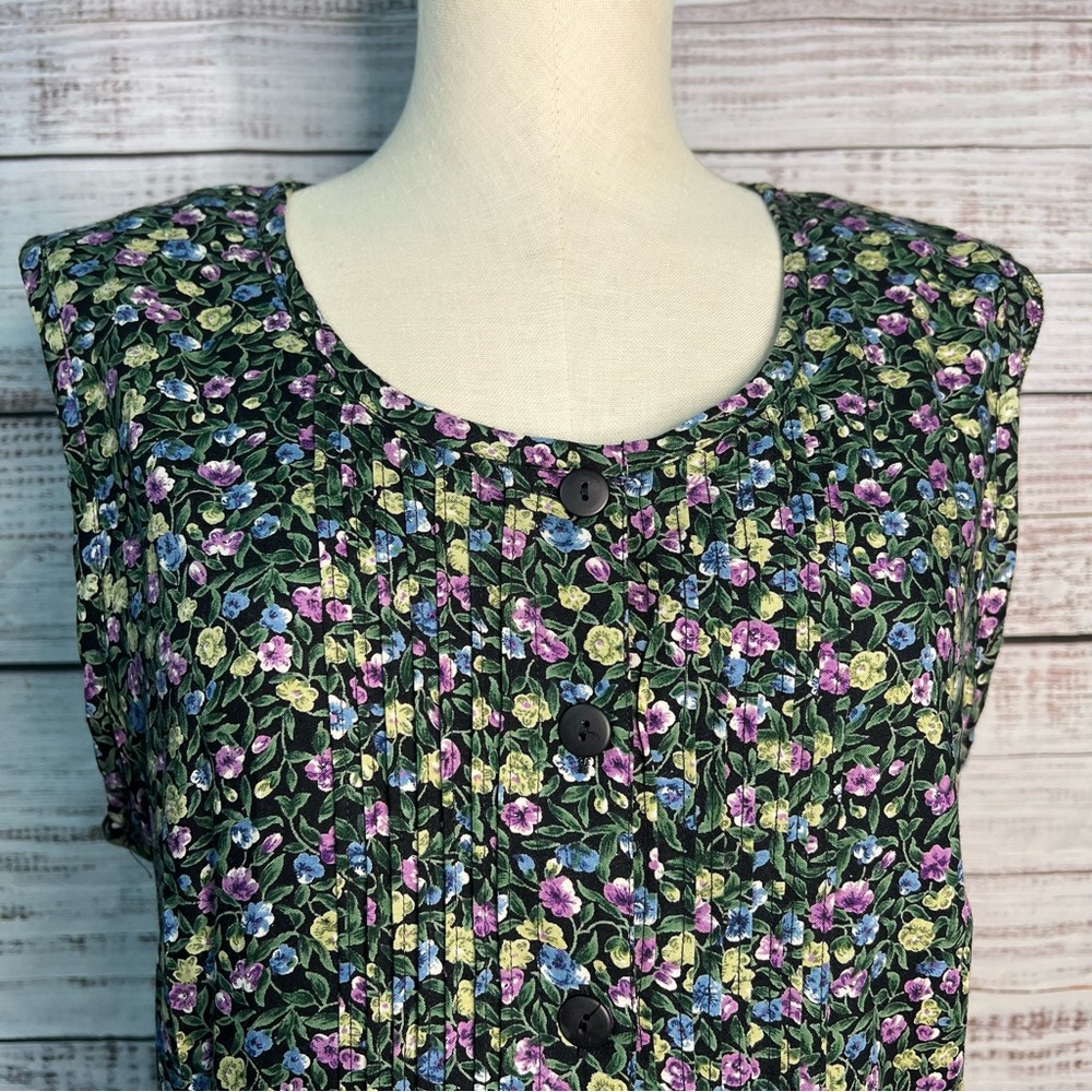 Vintage 90s Fashion Bug 14/16 1X Rayon Floral Dress Sleeveless Button Down Y2K - Picture 3 of 9